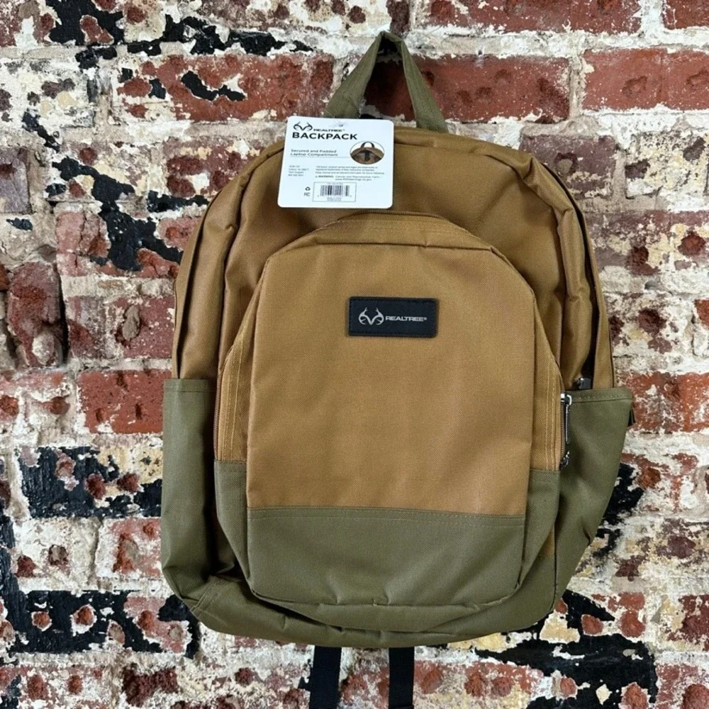 Realtree Laptop Backpack Two Tone Tan Olive Green Padded Tech Bag NWT